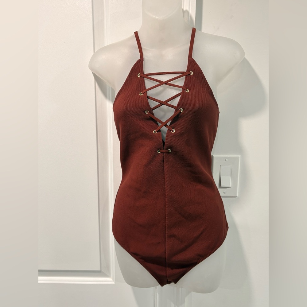 Express Lace-Up Bodysuit - Brown